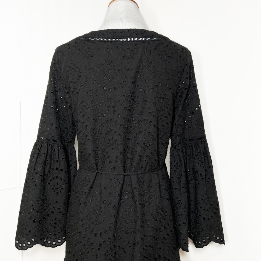 NWT Cupcakes and Cashmere Black Eyelet Lace Ruffle Tie Waist Mini Dress Small - Picture 11 of 14